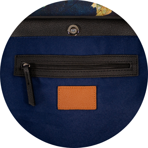 Inside black zipper of Vegan Leather Tote Bag
