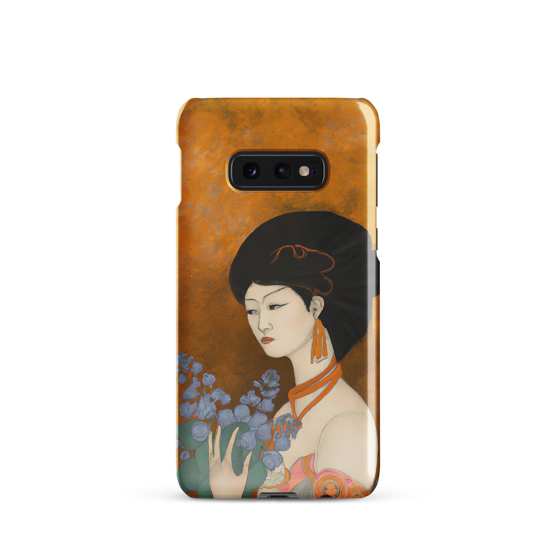 Samsung Phone case with a painted image of a Geisha holding some violets