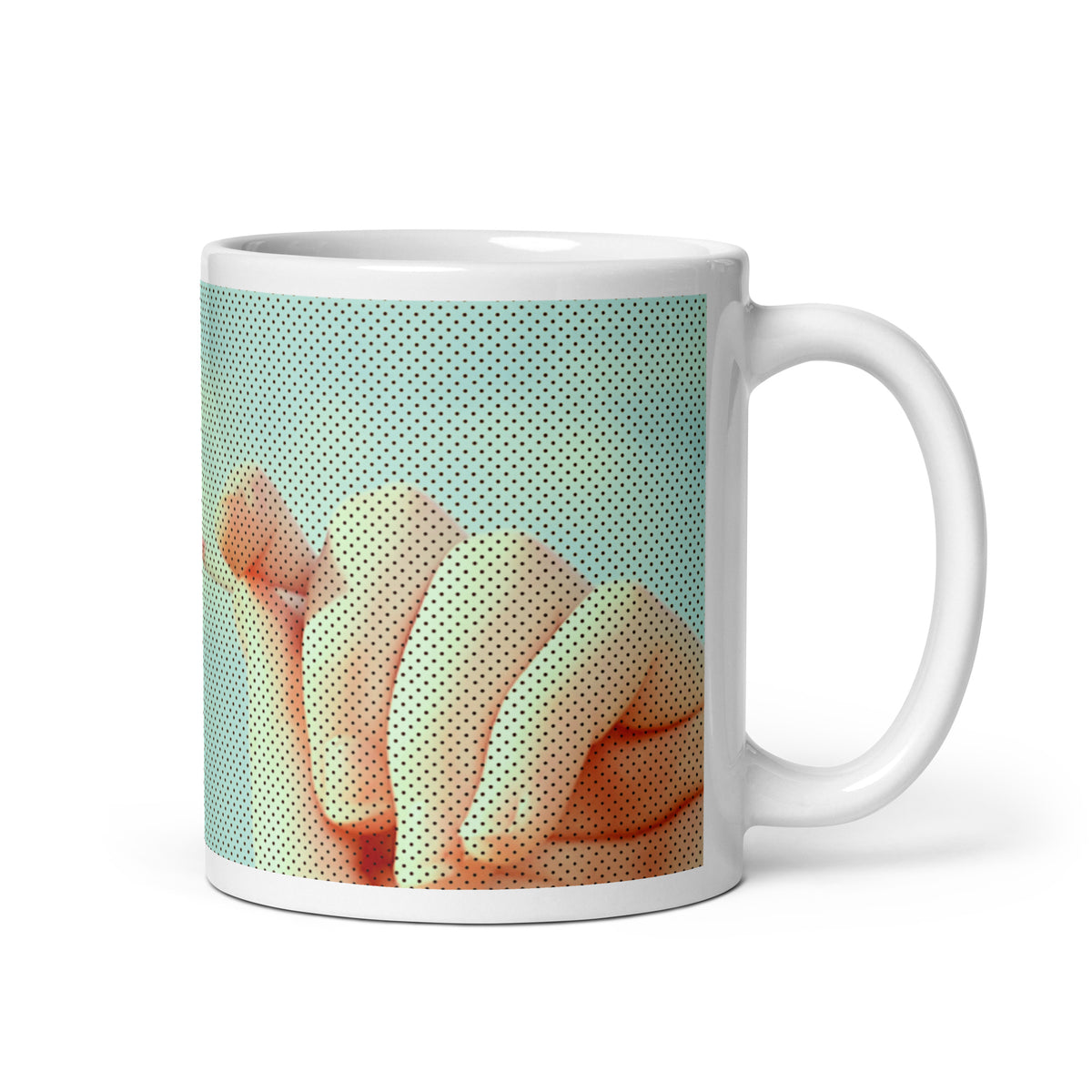 coffee mug with image of a girl with a red lolly pop in a pop art style