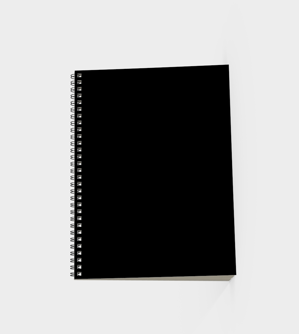 back view of a Spiral journal with a silver cover with a black and photo of a budding Lily