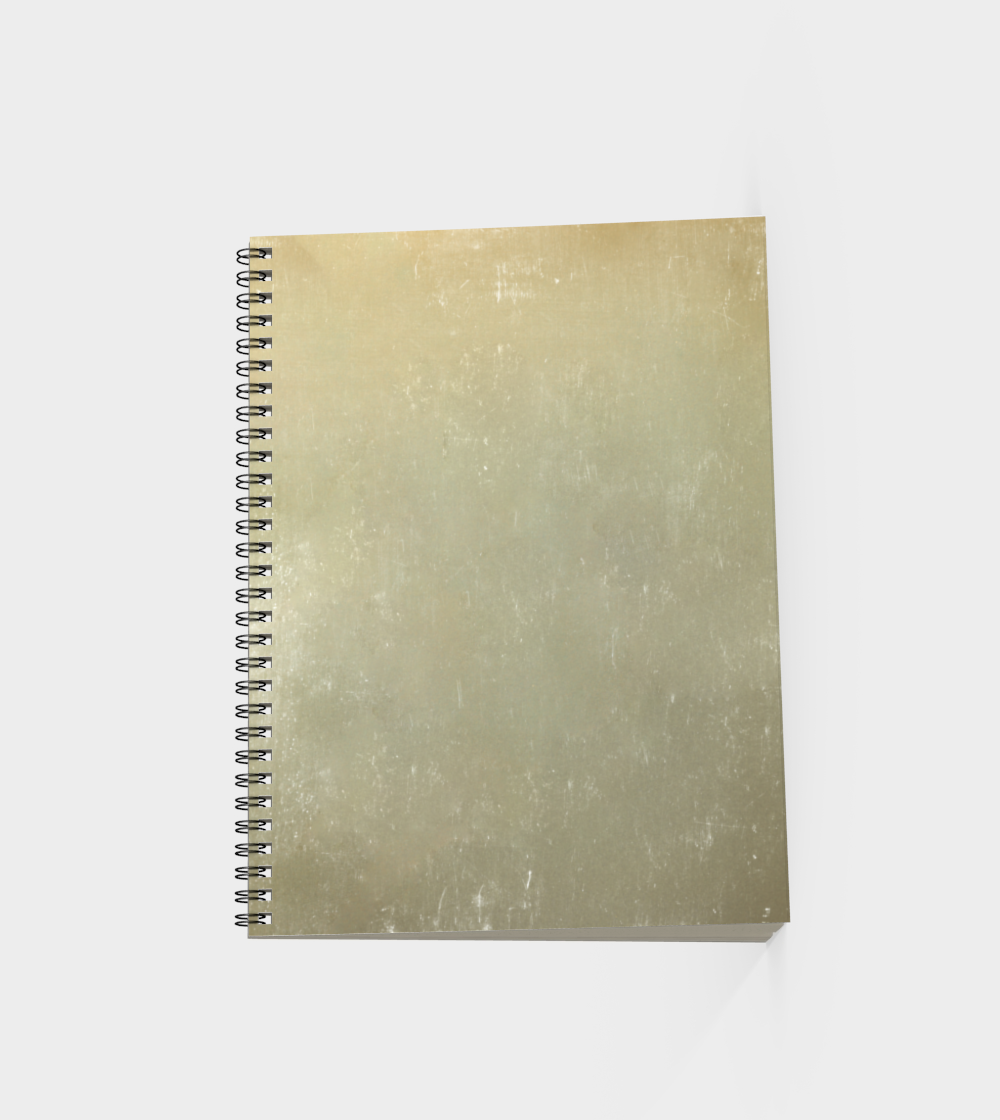 back cover of a spiral bound notebook with earthy tones and plaster texture