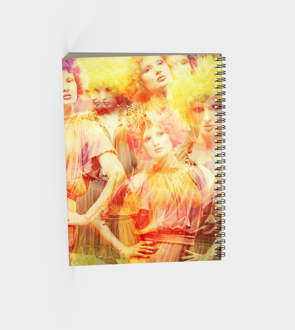 spiral bound journal with a montage image of a beautiful fashion clown